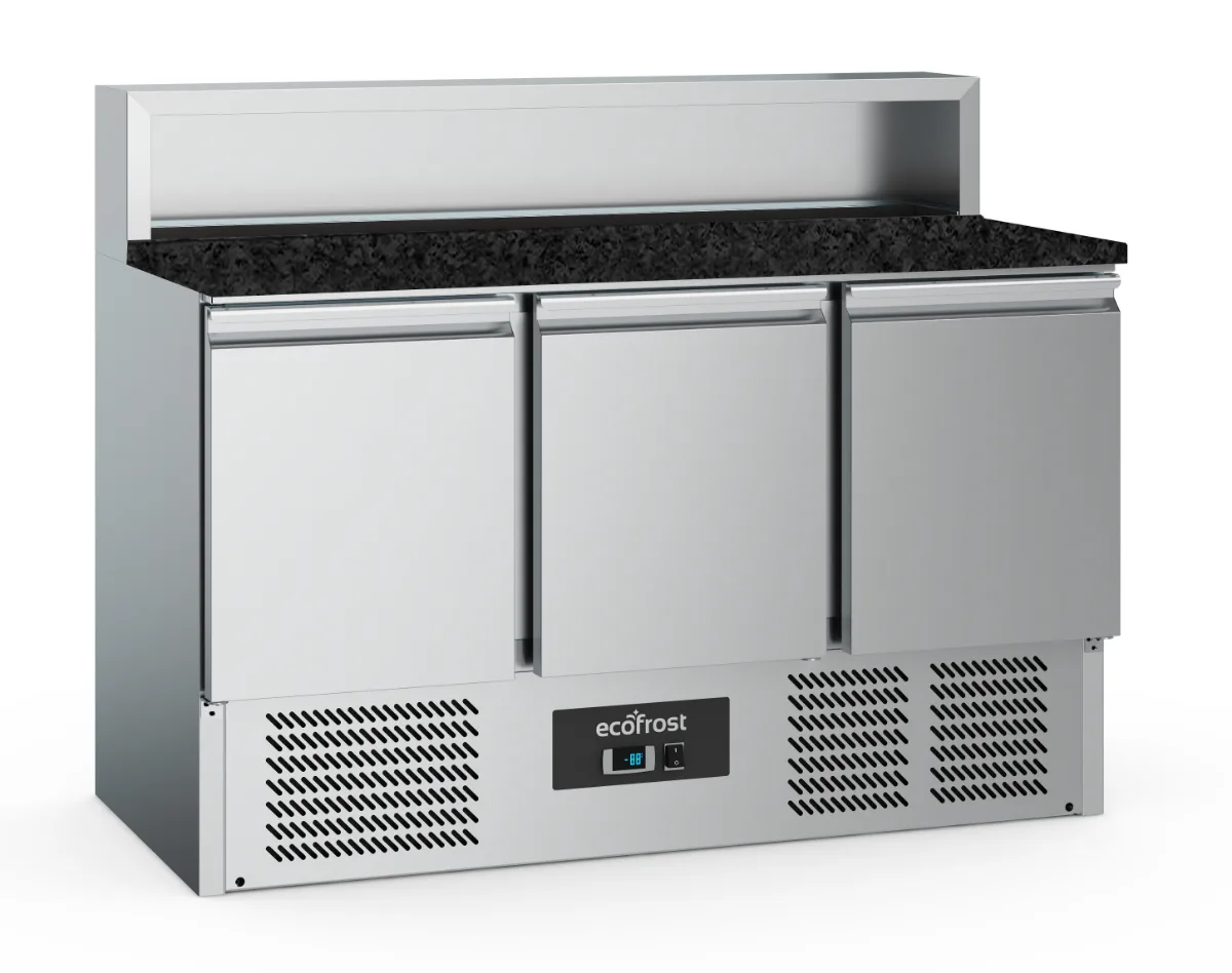 Pizzatisch 3 Türen 8X1/6Gn Behälter Schwarze Granit-Arbeitsplatte · Combisteel 7950.5096