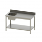 Preview: Cheftisch 700 mit Becken links und Aufkantung - Topline Serie - B 1200