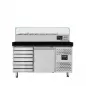 Preview: EASYLINE Pizzakühltisch 800 / 1-türig & 7 Schubladen "schwarz" inkl. Kühlaufsatz GN1/4