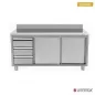 Preview: Arbeitsschrank mit Aufkantung, 3 Schubladen links, 1600x700 mm
