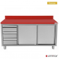 Preview: Polyethylen-Arbeitsschrank 1500x700x850mm Schiebetüren 3 Schubladen