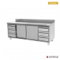 Preview: UNNINOX Arbeitsschrank 1800 × 700 mm mit Aufkantung und 3+3 Schubladen