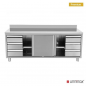 Preview: UNNINOX Arbeitsschrank 1800 × 700 mm mit Aufkantung und 3+3 Schubladen