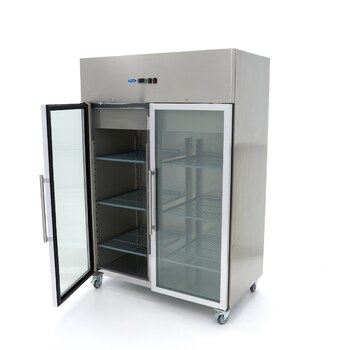 Preview: Maxima Kühlschrank · 1200 l · 6 Einstellbare Regale (2/1 GN) · Rostfreier Stahl · mit Glastür · 09400013