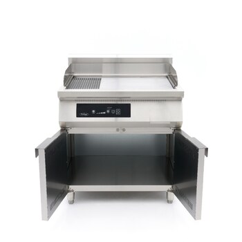 Preview: Maxima Induktions-Grillplatte 700 · Glatt & Gerillt · 10.000 W · Doppel · Mit Untergestell · 09371100