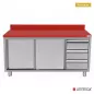 Preview: Arbeitsschrank Polyethylen mit Schiebetüren, 3 Schubladen rechts, 1200x700x850mm