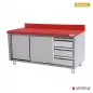 Preview: Arbeitsschrank Polyethylen mit Schiebetüren, 3 Schubladen rechts, 1200x700x850mm