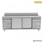 Preview: UNNINOX Arbeitsschrank 1800 × 700 mm mit Aufkantung und 3+3 Schubladen