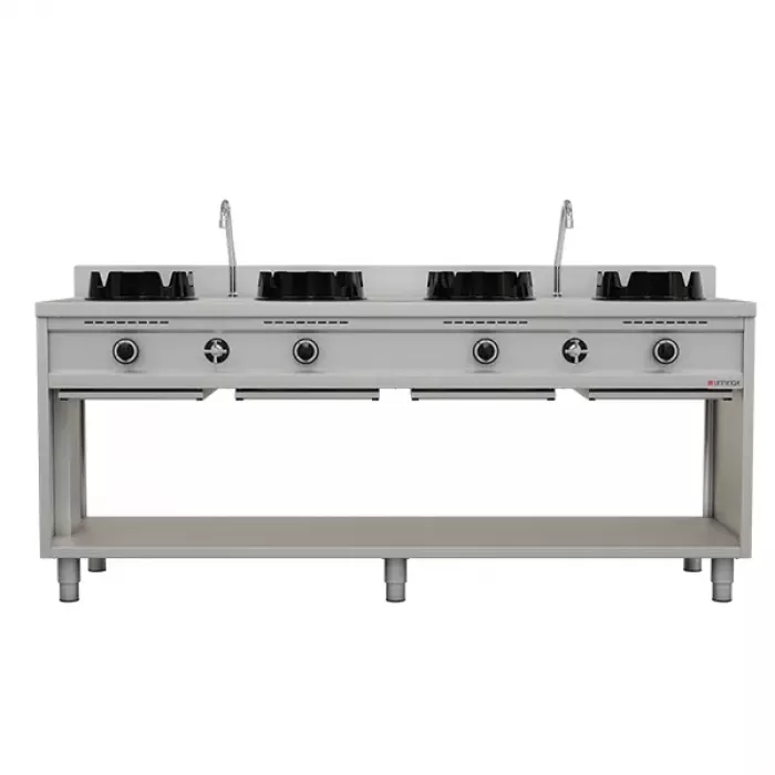 Gas-Wokherd 4 Kochzonen 4×15 kW Edelstahl für Erdgas/Propan