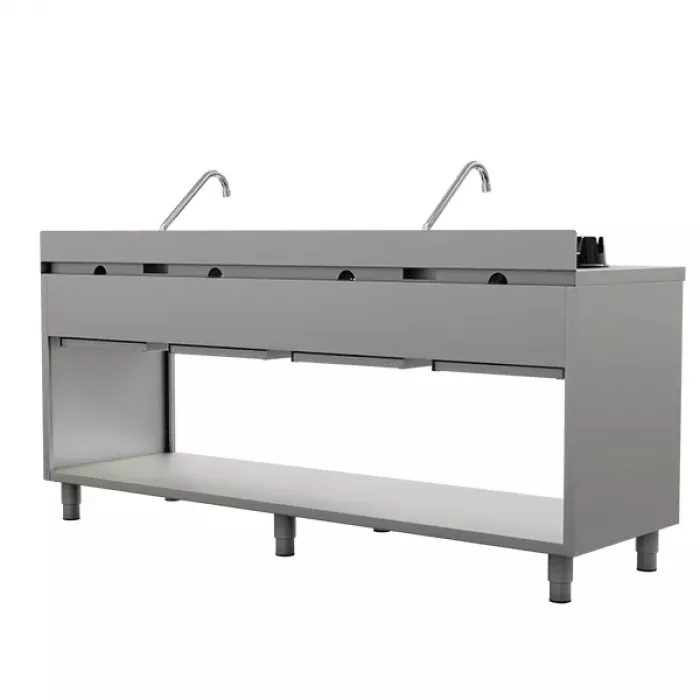 Gas-Wokherd 4 Kochzonen 4×15 kW Edelstahl für Erdgas/Propan