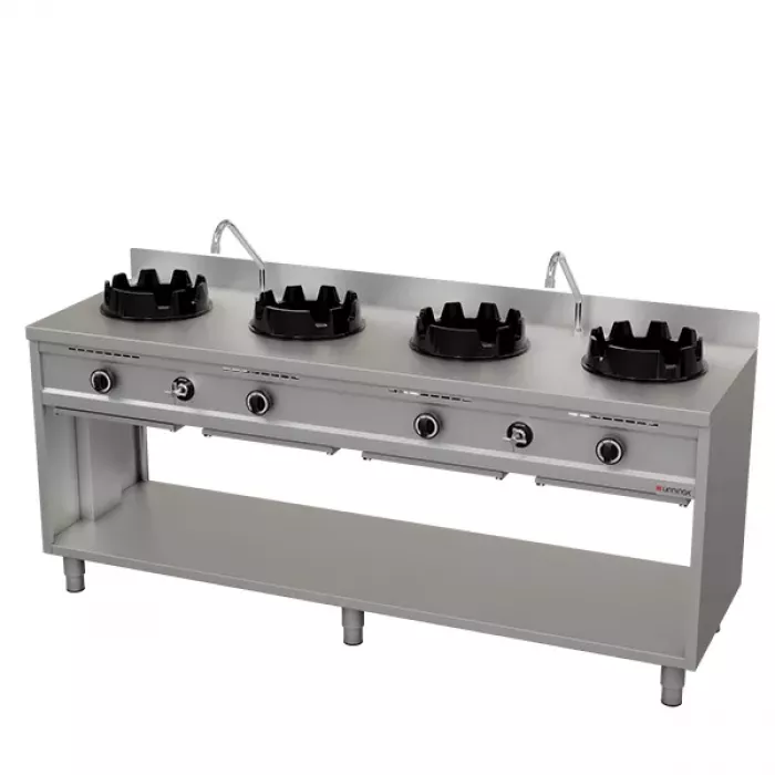 Gas-Wokherd 4 Kochzonen 4×15 kW Edelstahl für Erdgas/Propan
