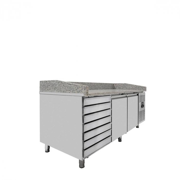 EASYLINE Pizzakühltisch 800 / 2-türig & 7 Schubladen "grau"