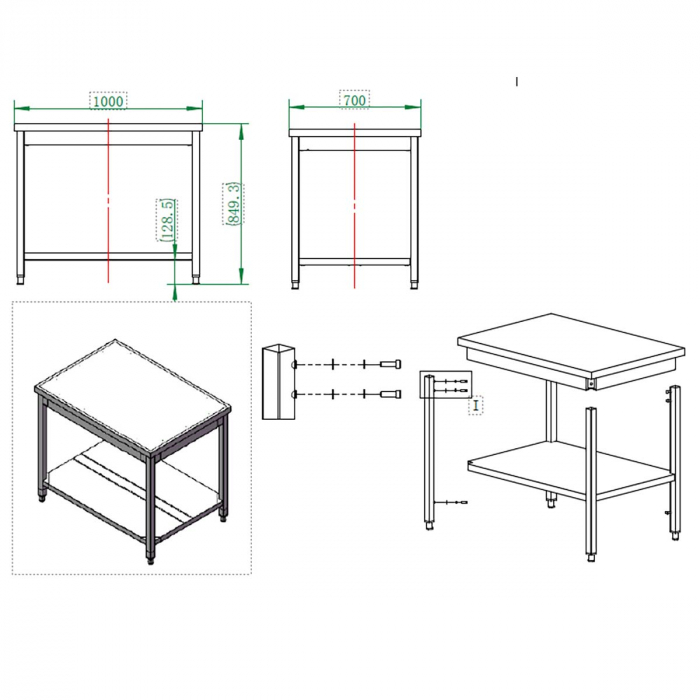 EASYLINE Arbeitstisch 700 / mit Grundboden B:1000