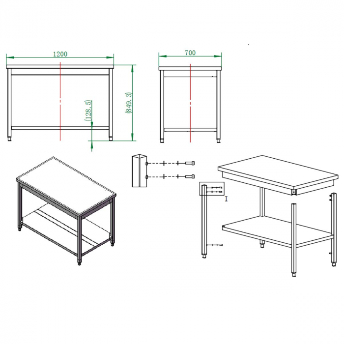 EASYLINE Arbeitstisch 700 / mit Grundboden B:1200