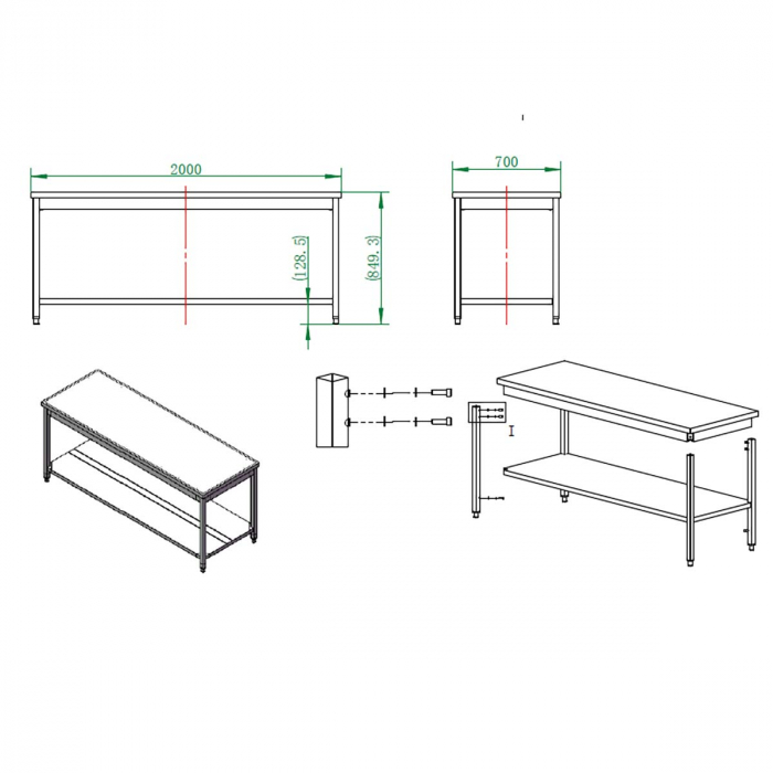 EASYLINE Arbeitstisch 700 / mit Grundboden B:2000