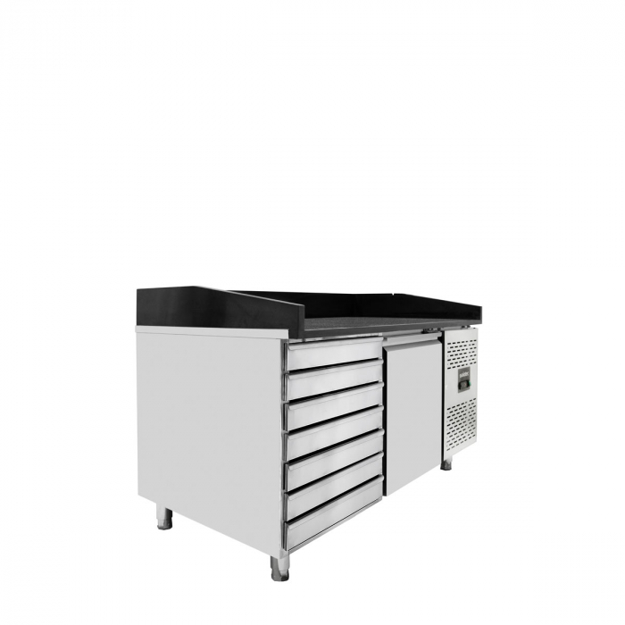 EASYLINE Pizzakühltisch 800 / 1-türig & 7 Schubladen "schwarz"