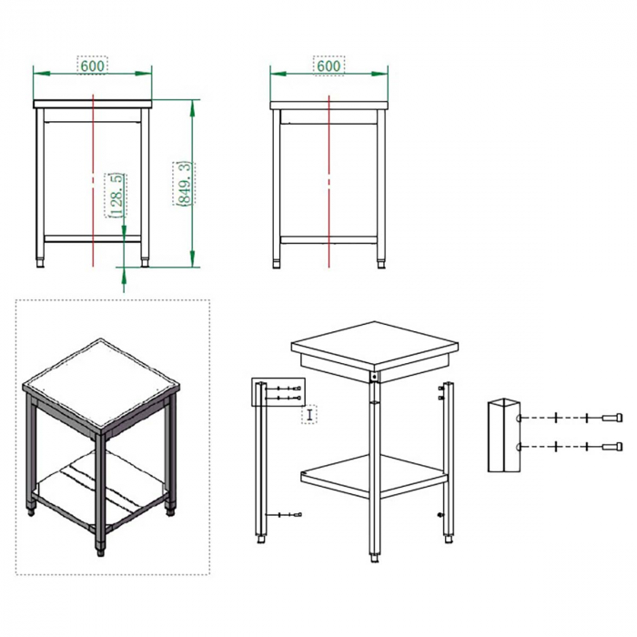 EASYLINE Arbeitstisch 600 / mit Grundboden B:600
