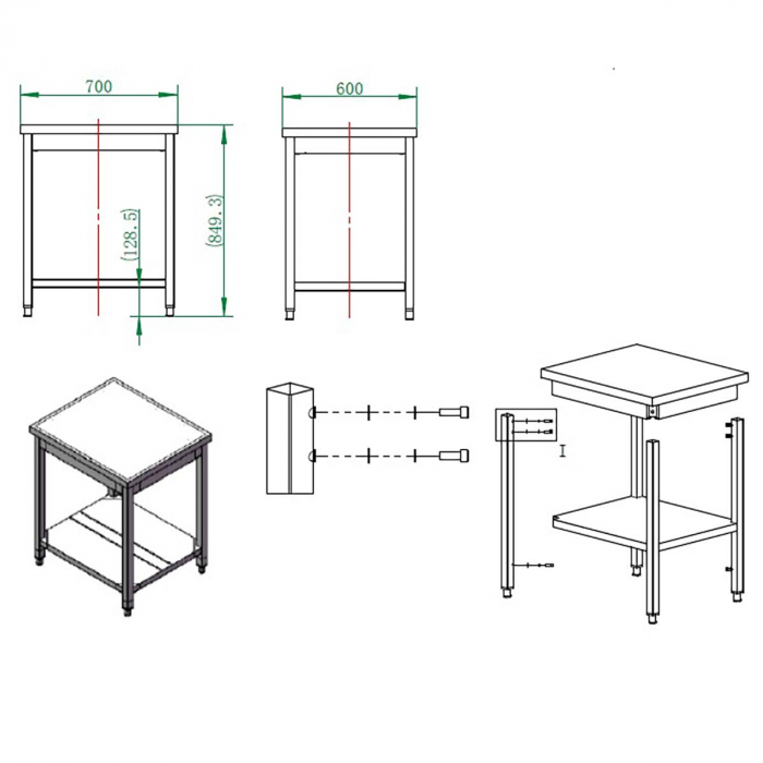 EASYLINE Arbeitstisch 600 / mit Grundboden B:700