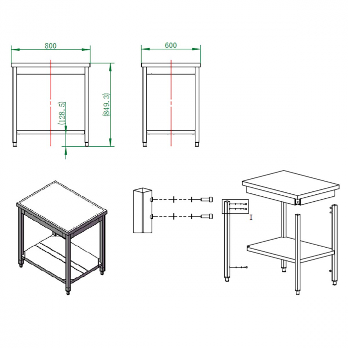 EASYLINE Arbeitstisch 600 / mit Grundboden B:800