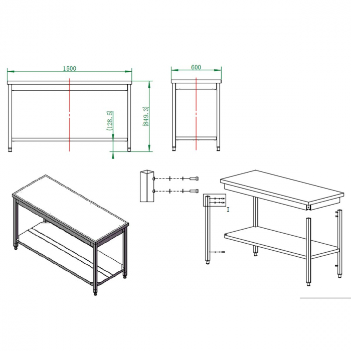 EASYLINE Arbeitstisch 600 / mit Grundboden B:1500