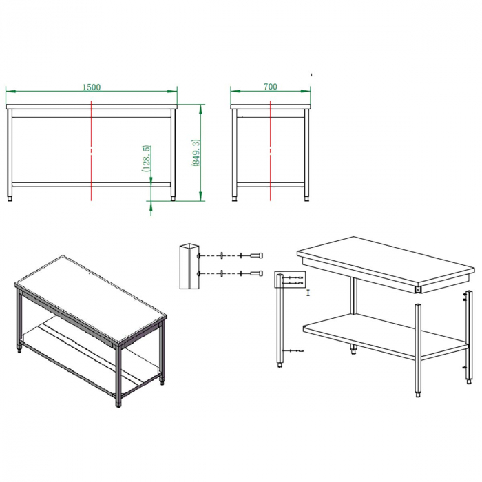 EASYLINE Arbeitstisch 700 / mit Grundboden B:1500
