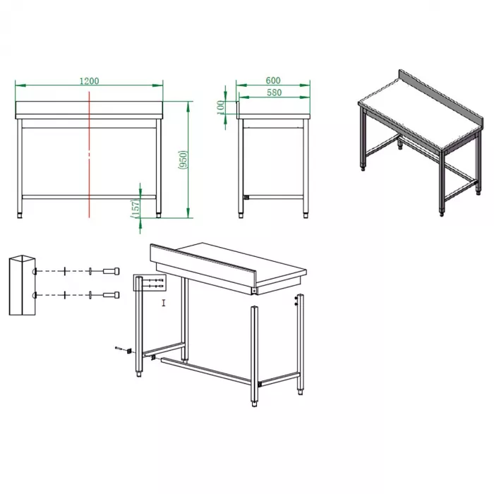 EASYLINE Arbeitstisch 600 / unterfahrbar mit Aufkantung B:1200