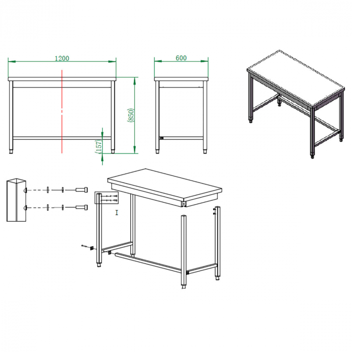 EASYLINE Arbeitstisch 600 / unterfahrbar B:1200