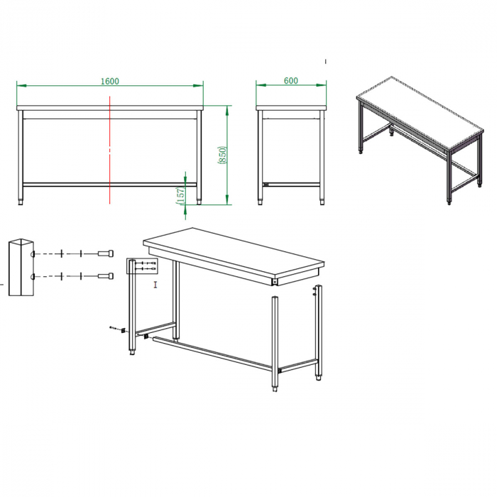 EASYLINE Arbeitstisch 600 / unterfahrbar B:1600