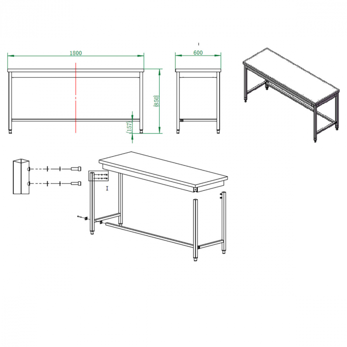 EASYLINE Arbeitstisch 600 / unterfahrbar B:1800