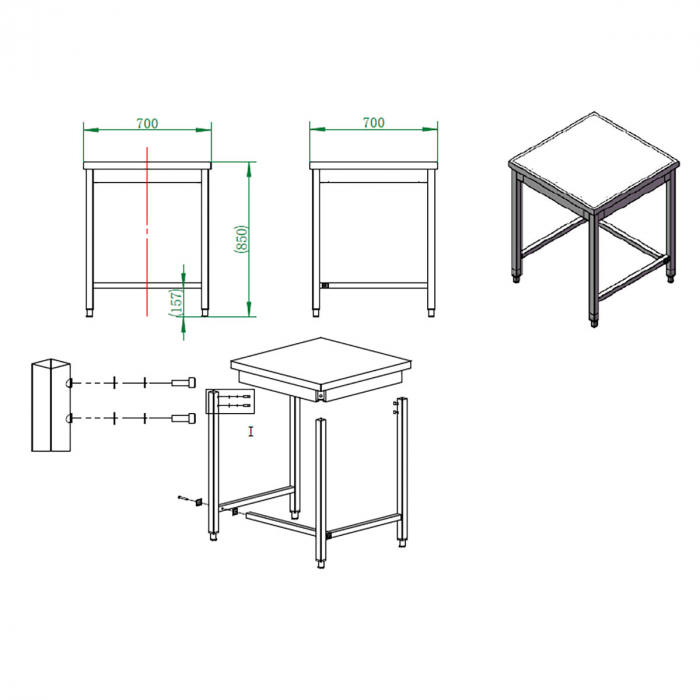 EASYLINE Arbeitstisch 700 / unterfahrbar B:700