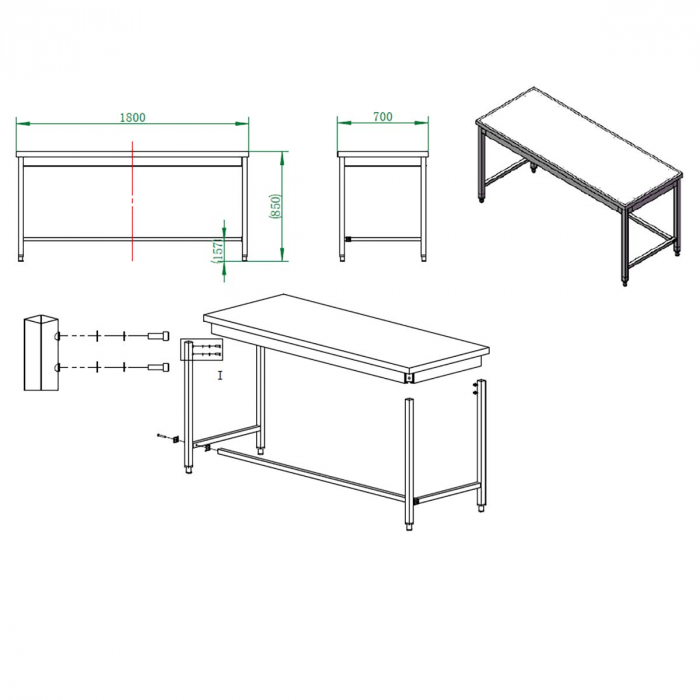 EASYLINE Arbeitstisch 700 / unterfahrbar B:1800