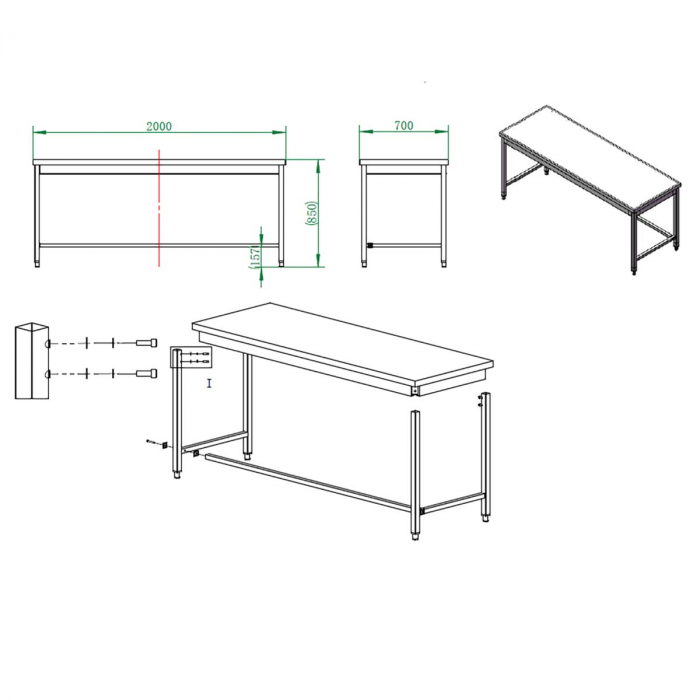 EASYLINE Arbeitstisch 700 / unterfahrbar B:2000