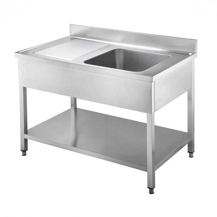 Spültisch 600 mit 1 Becken rechts und Abtropffläche - B 1200 - Gastrohot