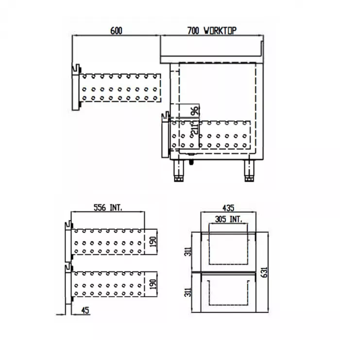 TOPLINE Kühltisch 700 / 2-fach GN1/1 mit 4 Schubladen