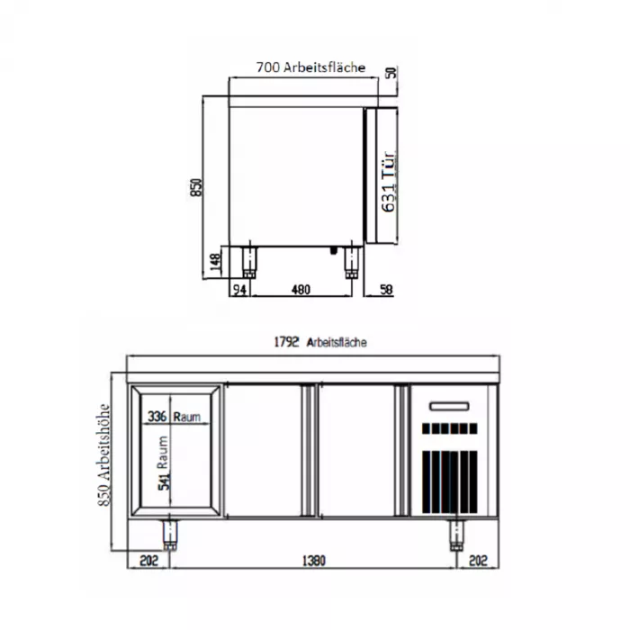 TOPLINE Kühltisch 700 / 3-fach GN1/1 mit 6 Schubladen