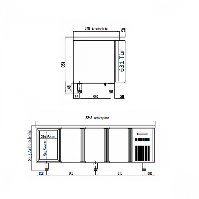 TOPLINE Kühltisch 700 / 4-fach GN1/1 mit 4 Schubladen / 2 Türen