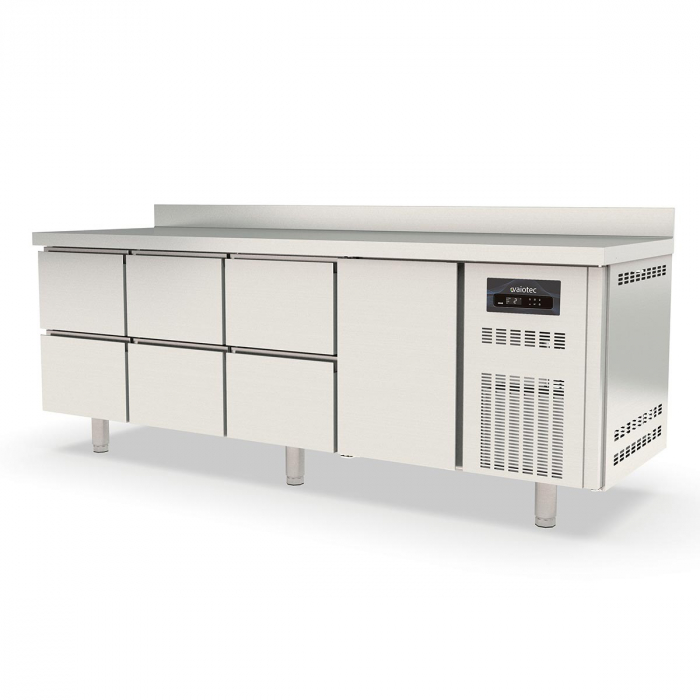 Kühltisch 700 4-fach GN1/1 mit 6 Schubladen und 1 Tür - Aufkantung - Gastrohot