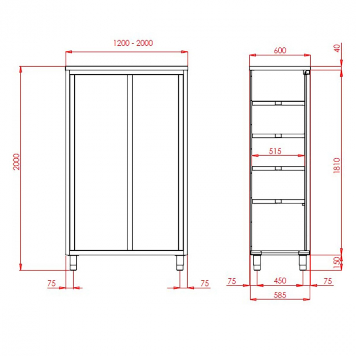 TOPLINE Hochschrank 600 / 2 Schiebetüren B:1400