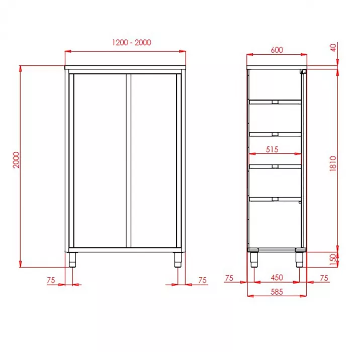 TOPLINE Hochschrank 600 / 2 Schiebetüren B:1800