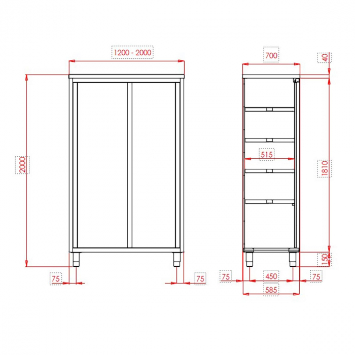 TOPLINE Hochschrank 700 / 2 Schiebetüren B:1400