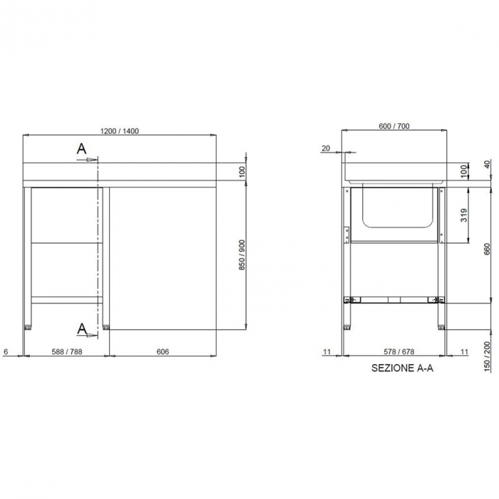 TOPLINE Spülcenter 700 / 1 Becken links B:1200
