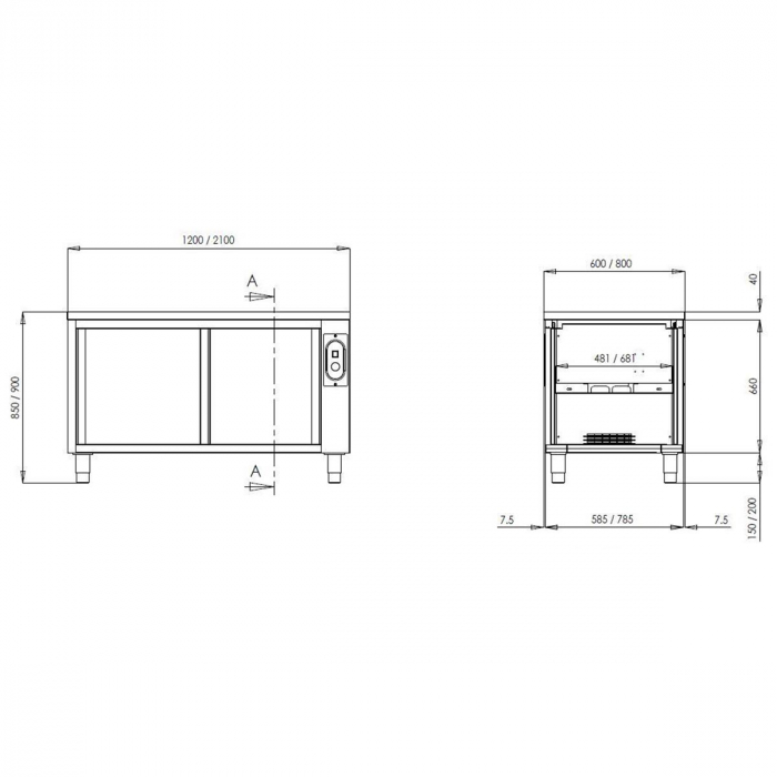TOPLINE Wärmeschrank 700 / 2 Schiebetüren B:1800