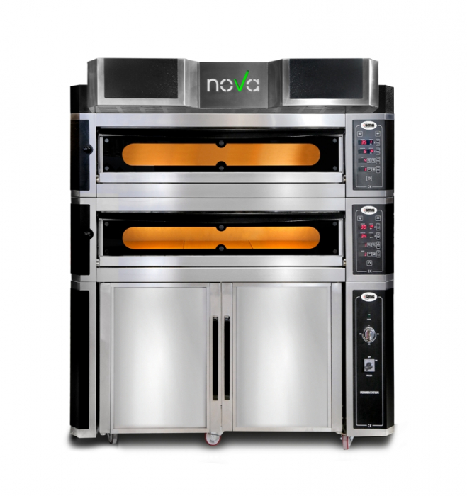 Pizzaofen inkl. Haube & Gärschrank - Innenisolierung aus Steinwolle & Vollschamottstein | 2x 8,0 kW 400V