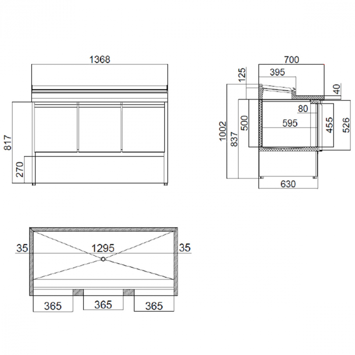 EASYLINE Zubereitungstisch Mini 700 / 3-fach für 8x GN 1/6