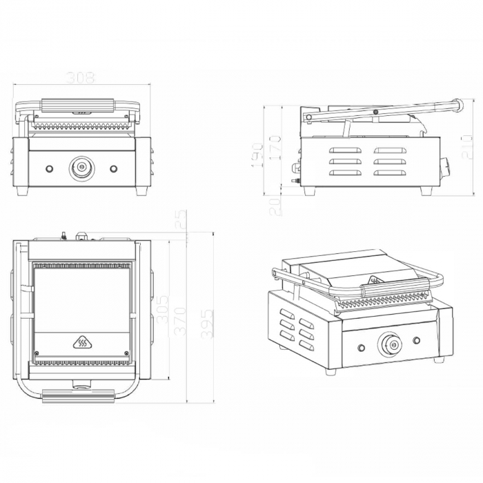 EASYLINE Elektro Kontaktgrill Breite 308 mm, oben & unten gerillt