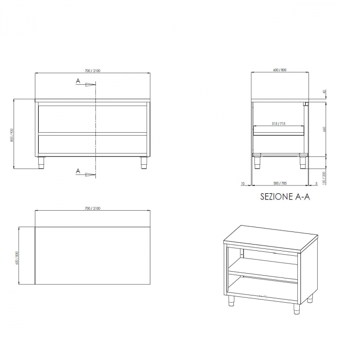 TOPLINE Arbeitsschrank 600 / offen B:1800