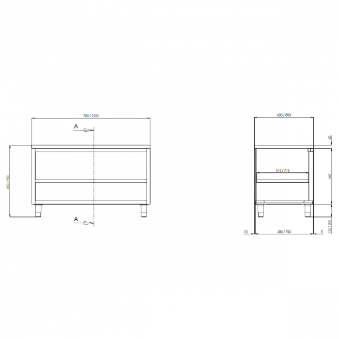 TOPLINE Arbeitsschrank 700 / offen B:1800