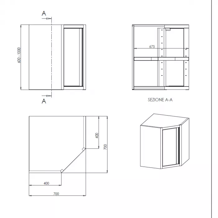 TOPLINE Eckwandhängeschrank 700 / Flügeltür B:700