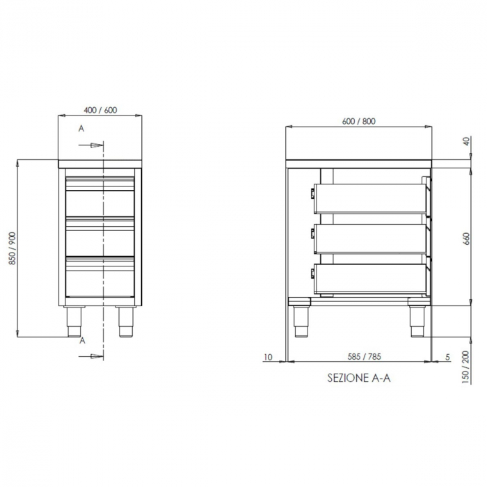 TOPLINE Schubladenschrank 700 / 3 Schubladen B:600