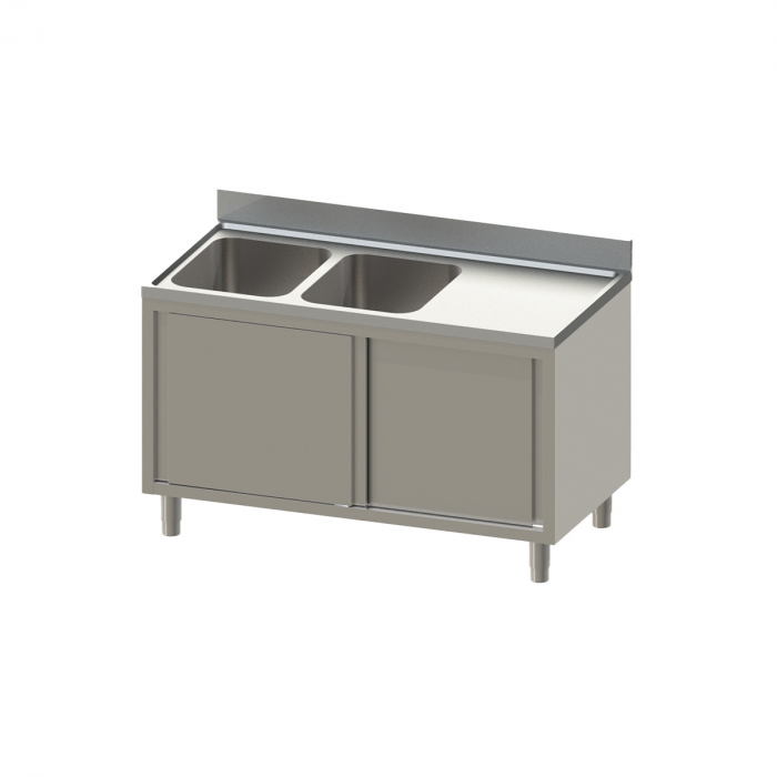 Topline Spülschrank 600 2 Becken links mit Schiebetüren B-1400 - Gastro Edelstahl Spültisch